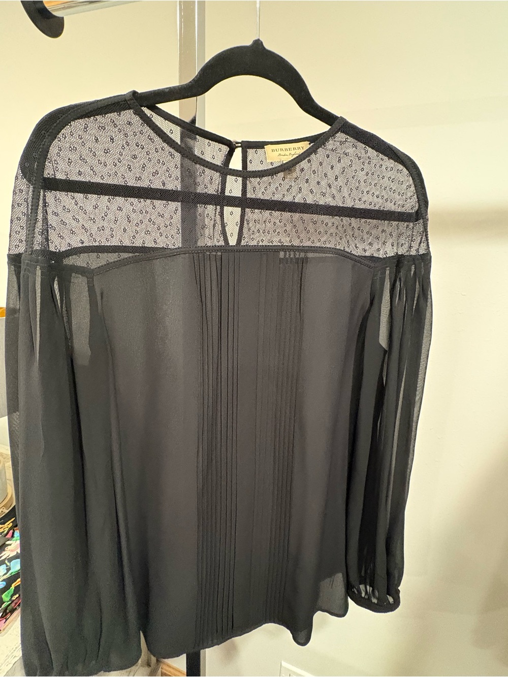 Burberry Black Sheer Dotted Mesh Top